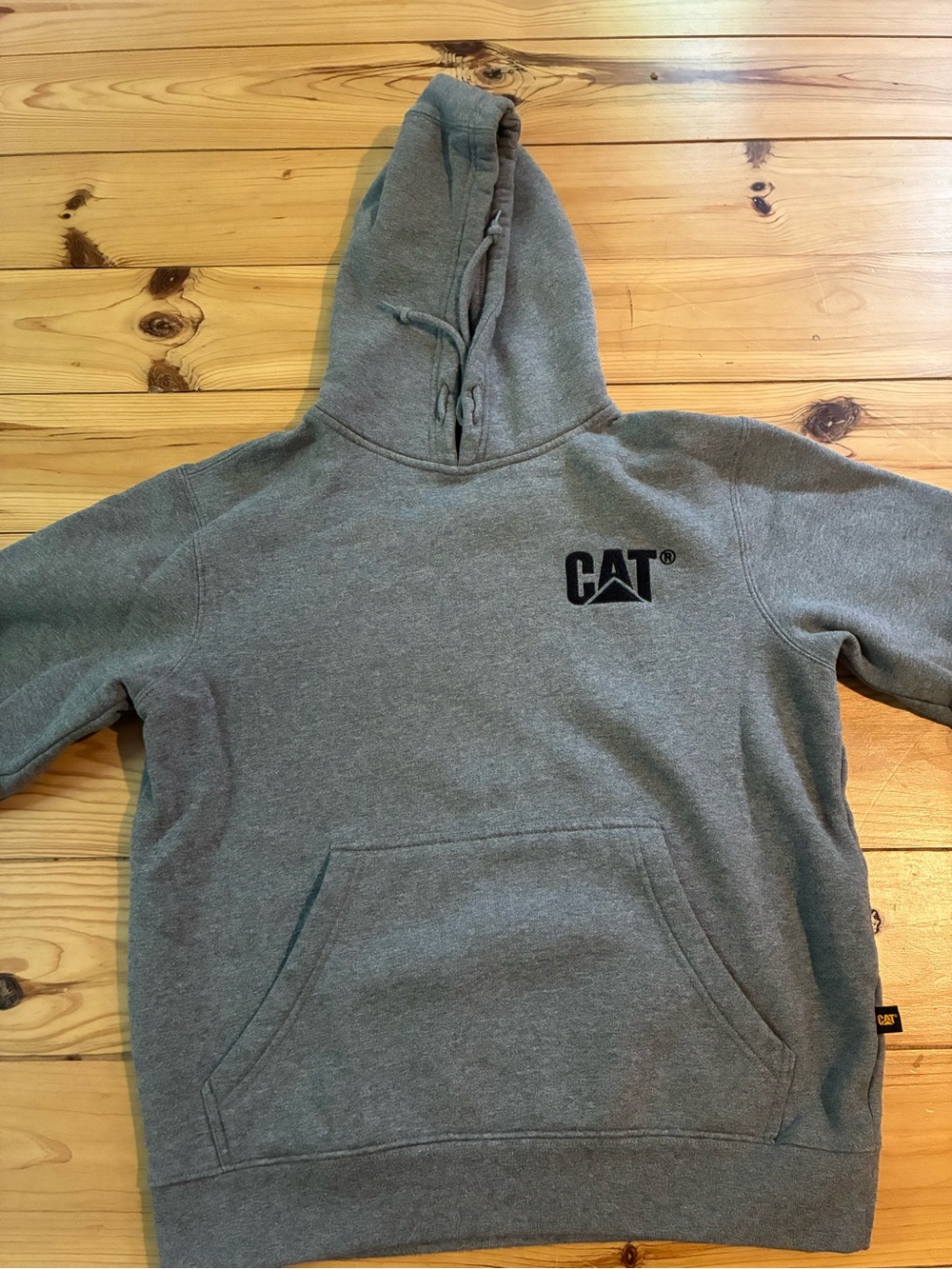 Caterpillar Gray Hooded Pullover with Chest Logo